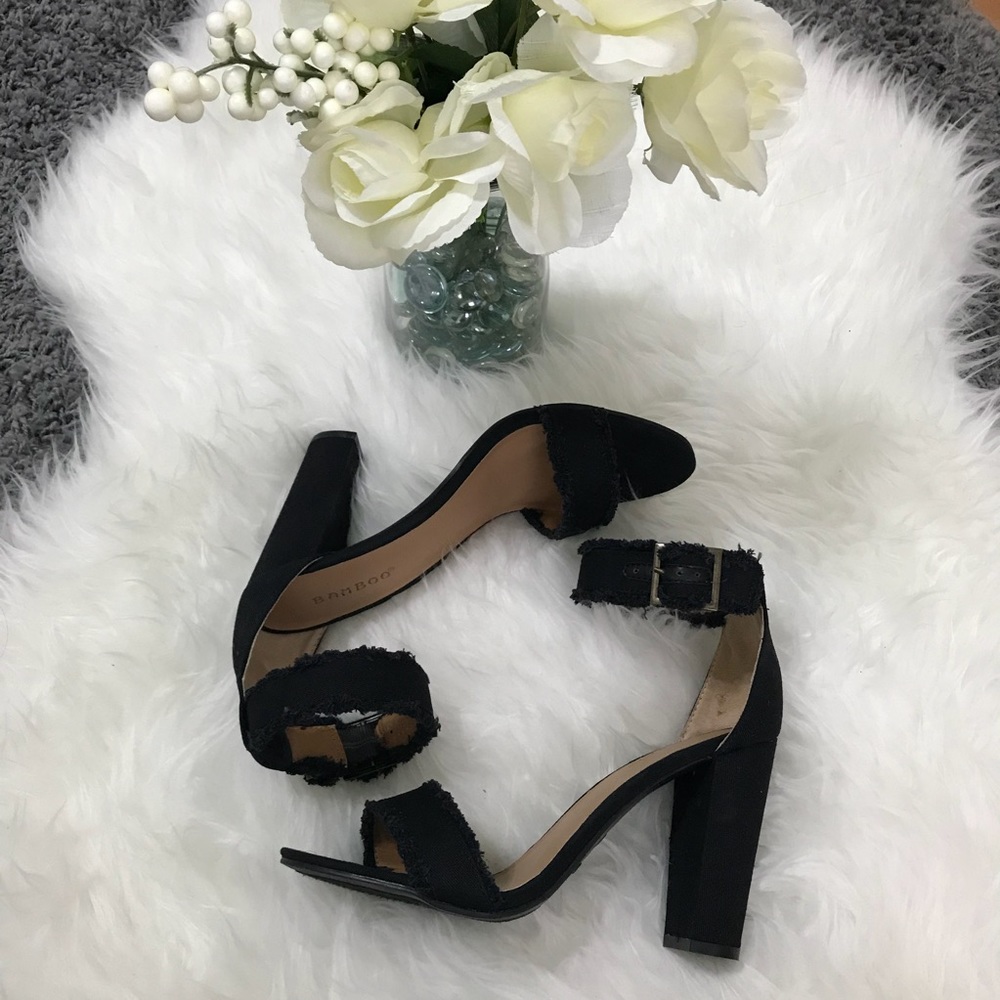Bamboo Black Denim Adjustable Strap Heels